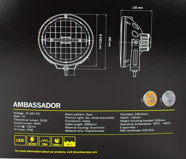 STRANDS AMBASSADOR 9&quot; - LED SPOTLIGHT - AMBER/WHITE