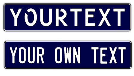 LICENSE PLATE BLUE/WHITE OWN IMPRINT