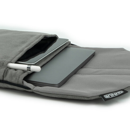 OMNIUS PETITE HOUSSE POUR ORDINATEUR PORTABLE - ALCANTARA GRIS - FERMETURE &Agrave; CLIP