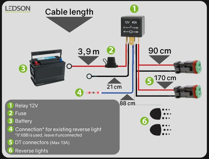 LEDSON - REAR LIGHT WIRING WITH 2X DT 12V